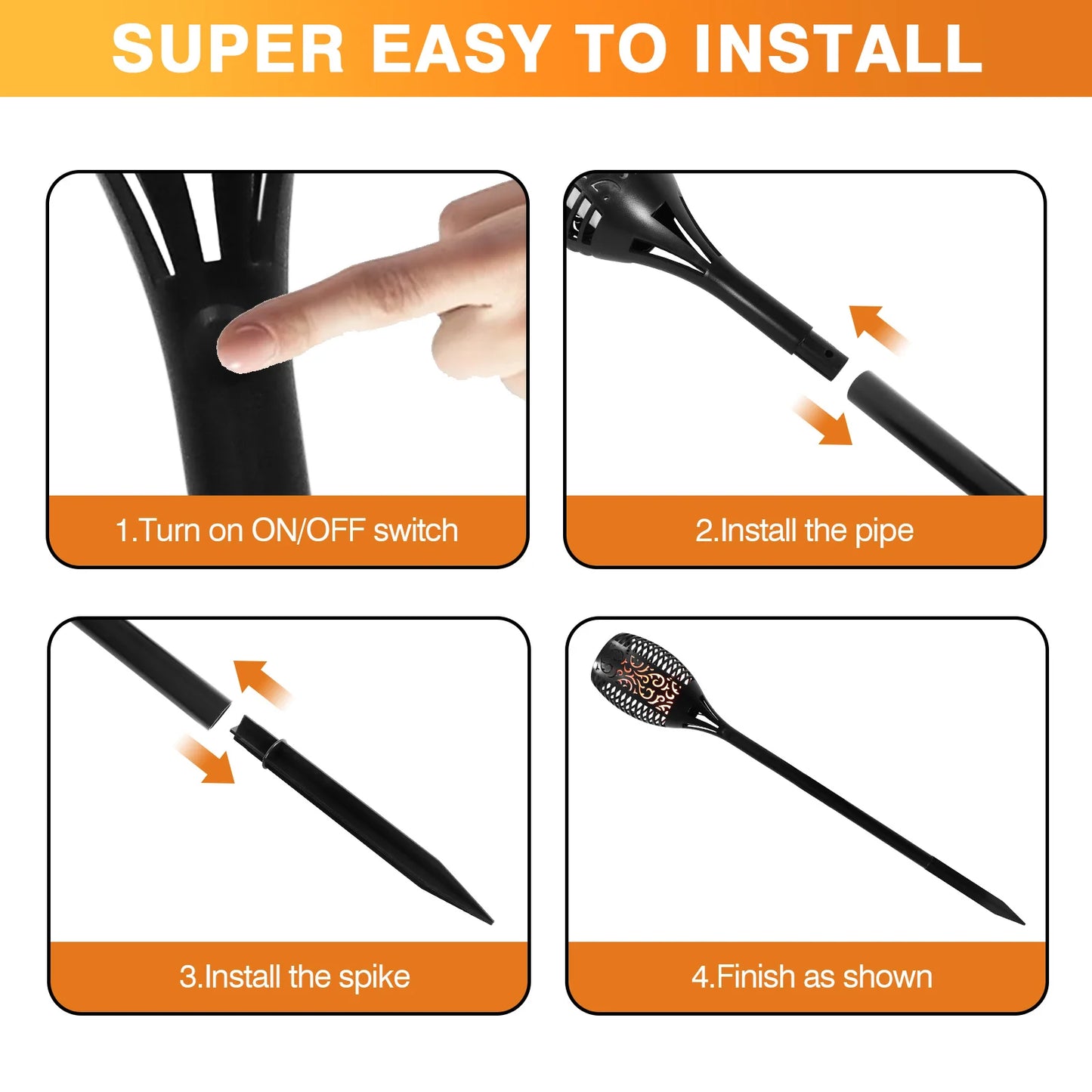 Solar Flame Torch Lights Outdoor LED Landscape Garden Pathway Waterproof