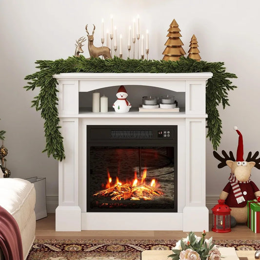 Freestanding Electric Fireplace Mantel And Wood Surround