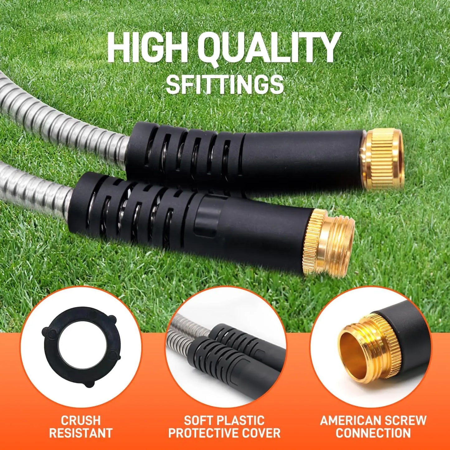 Stainless Steel Garden Hose With 10 Function Spray Nozzle
