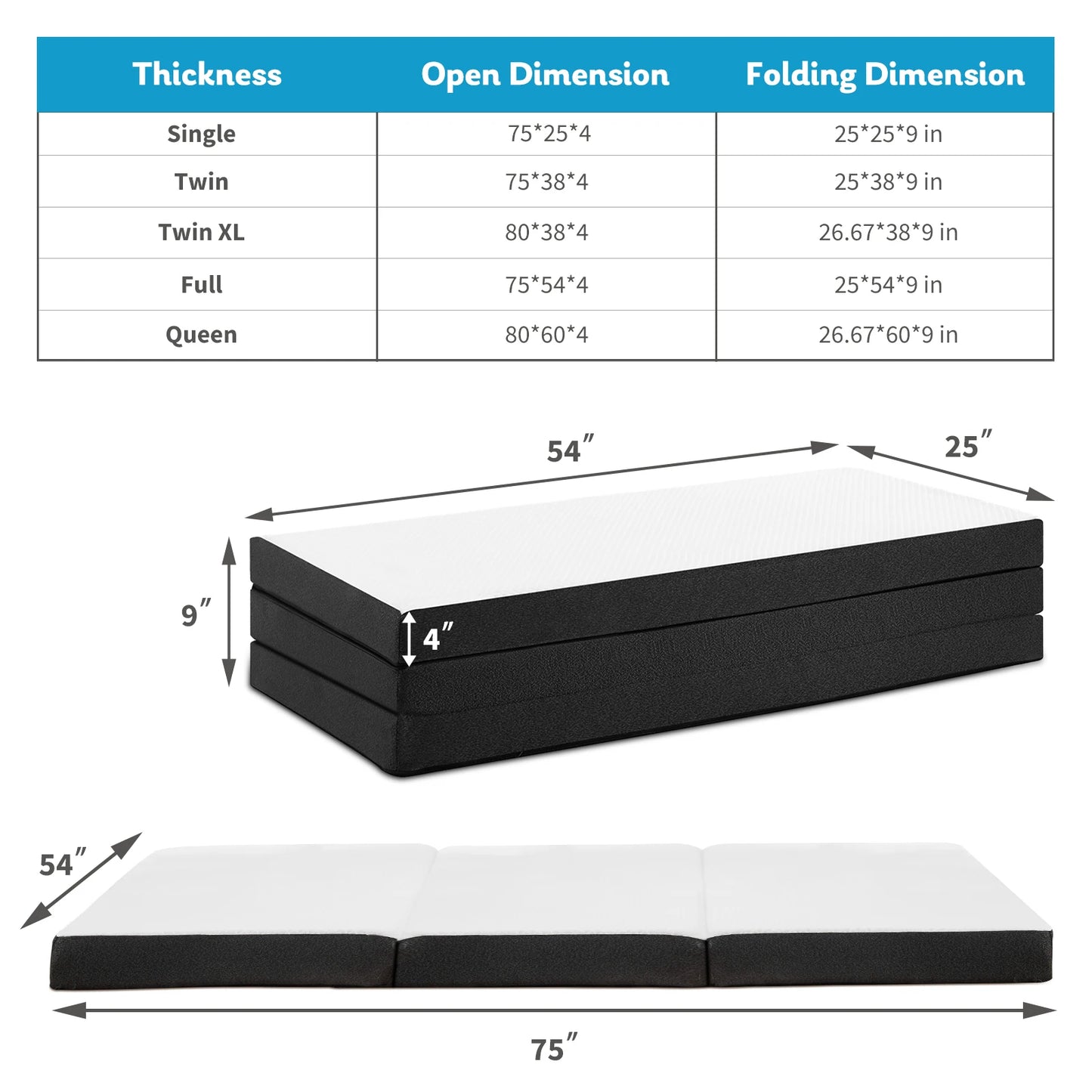 JHK Three Fold Portable Floor Bed For Travel Camping And Yoga
