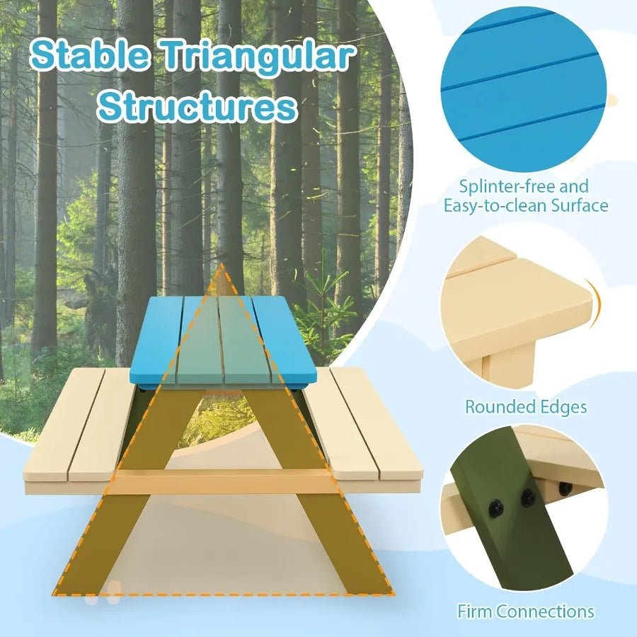 XIUWO Kids Picnic Table with Benches Outdoor Patio Set