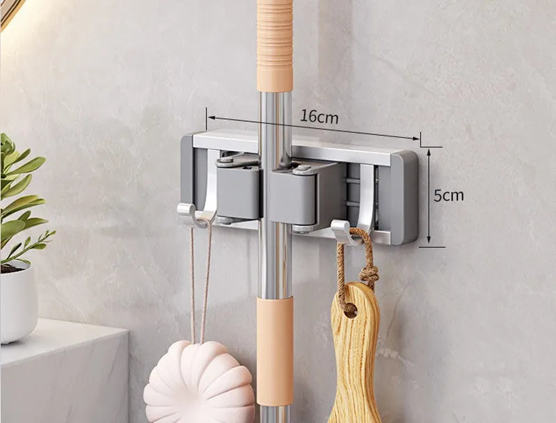 Mop And Broom Organizer Wall Mounted Mop Holder Rack With 5 Hooks