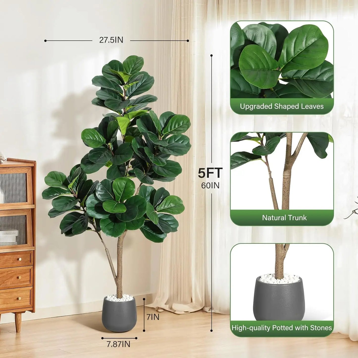 HiMISSCN Fiddle Leaf Fig Tree Artificial With Realistic Leaves Planter Pot