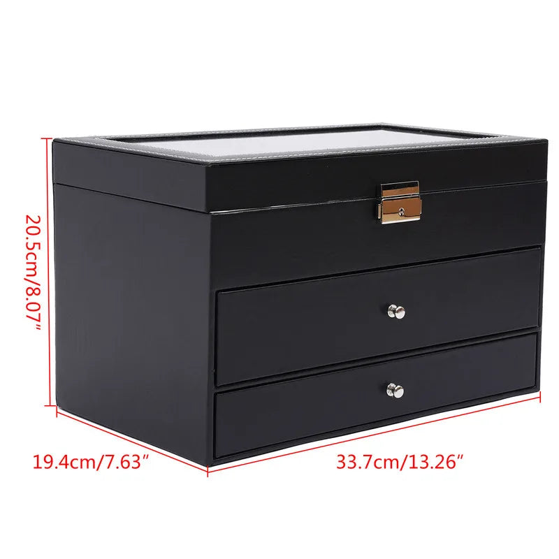 NONECN Leather Watch And Eyewear Box With Jewelry Display Drawer