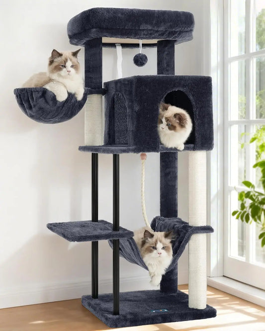 Indoor Cat Tree Tower With Sturdy Steel Tube Hammock Condo
