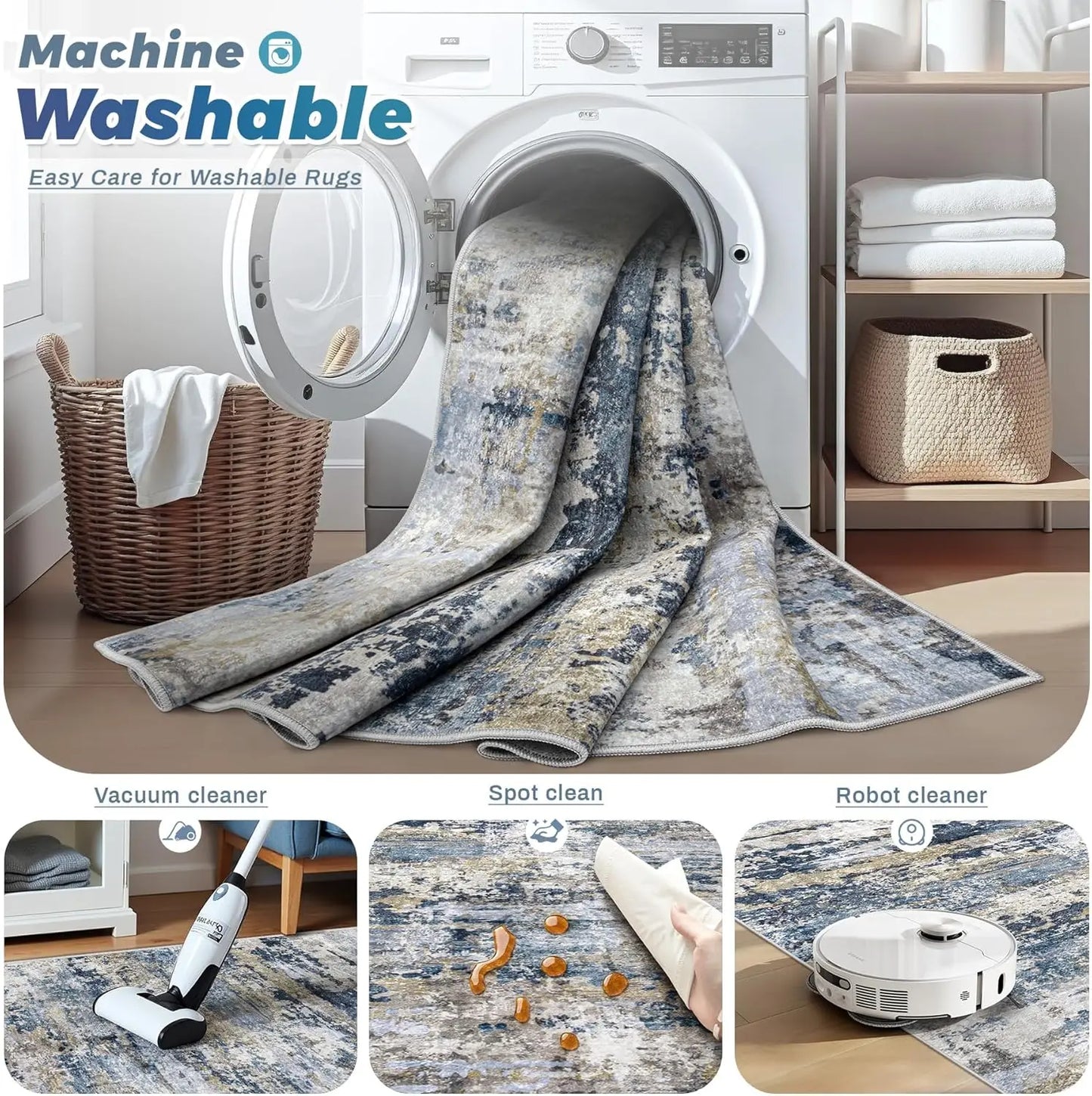 Color Modern Abstract Neutral Area Rug Soft Non-Slip Low-Pile