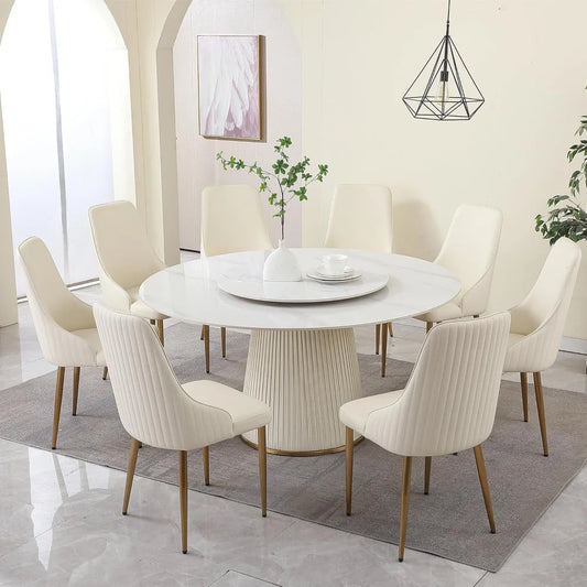 DAFIFY Luxury Round Marble Dining Table Set With Removable Lazy Susan And 8 Chairs