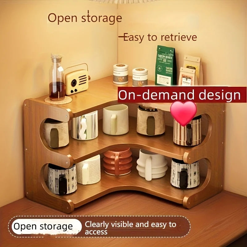 Three-Tier Bamboo Corner Shelf Wall Mounted Organizer for Plants Books