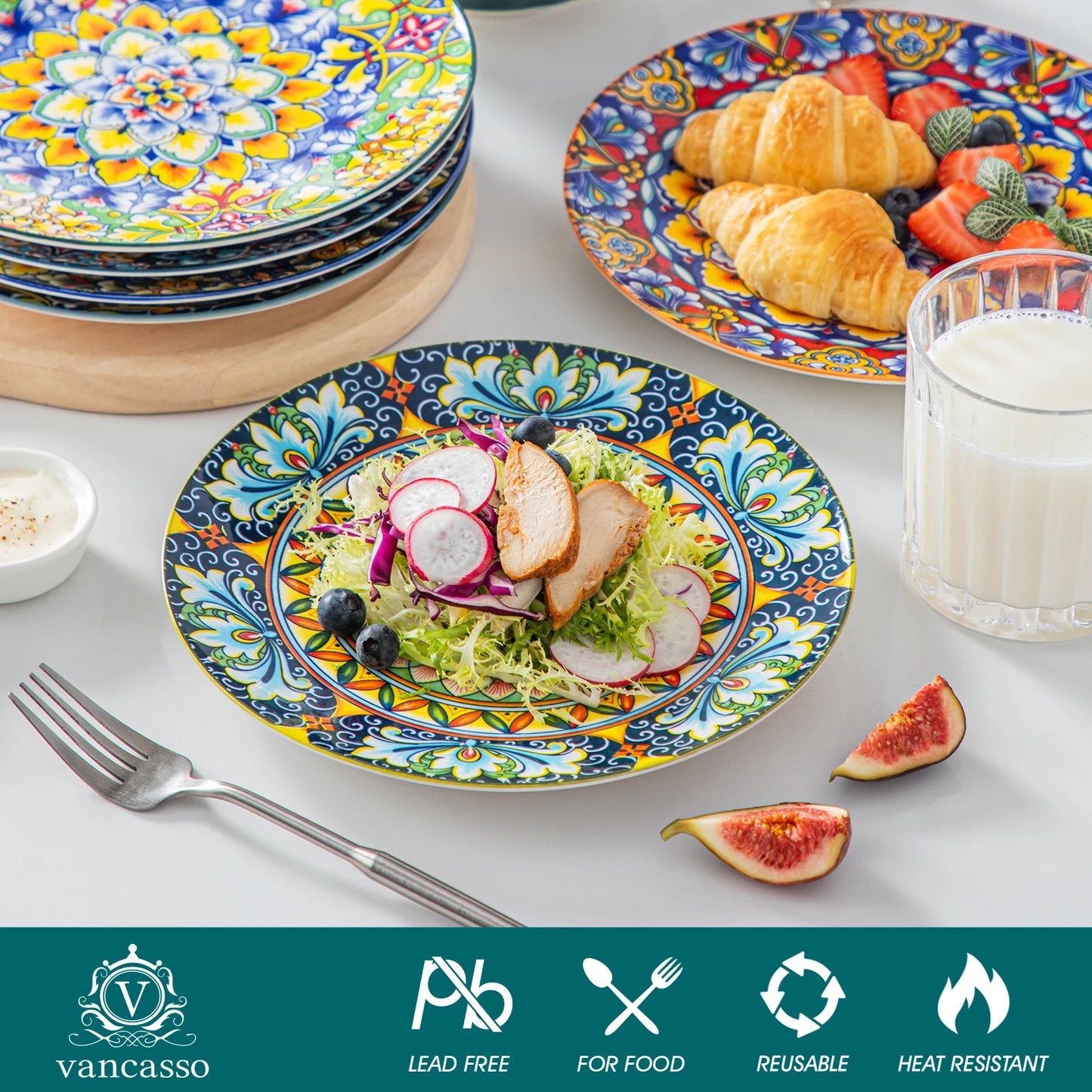 Vancasso Porcelain Dinner Plates Set Scratch Resistant Dinnerware