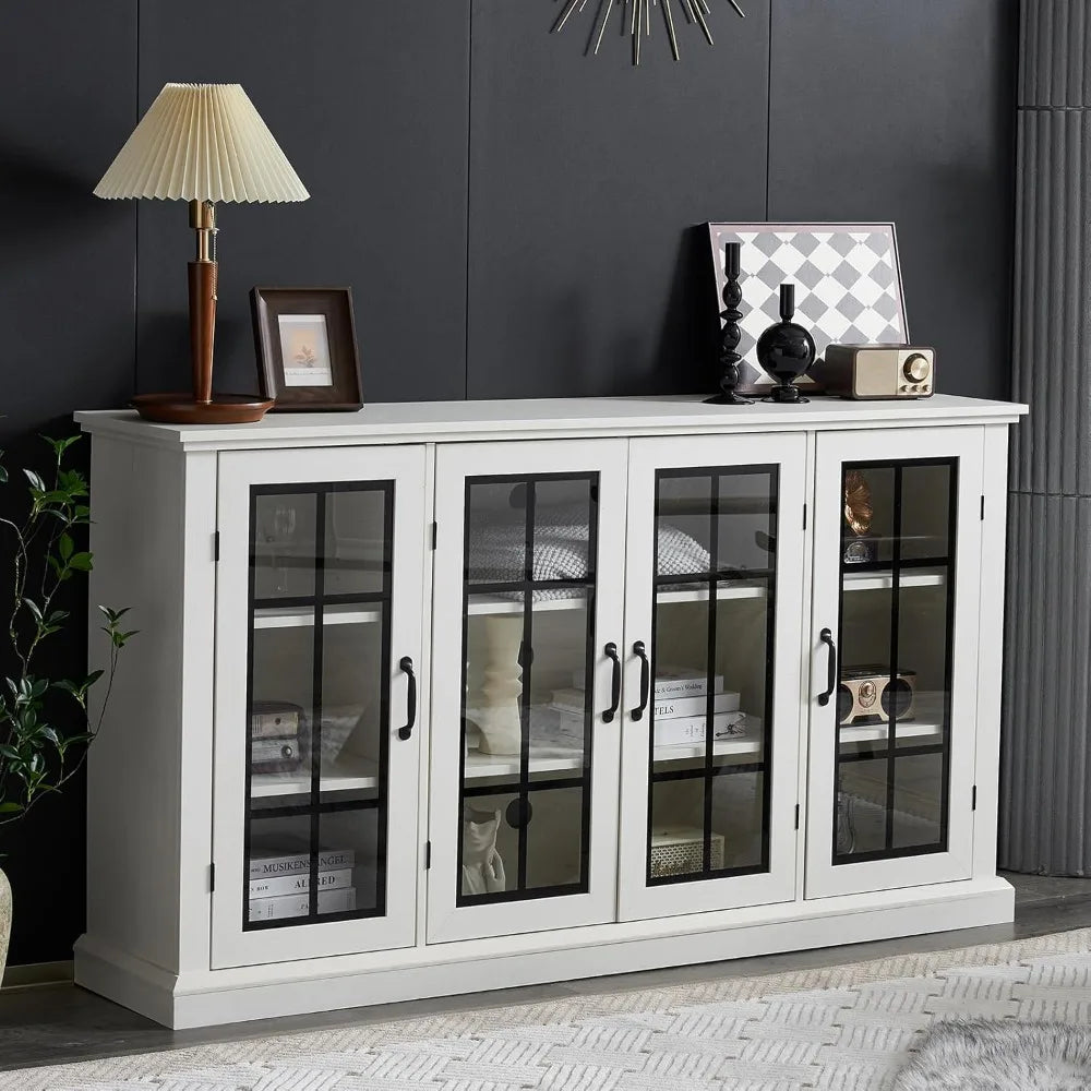 MKDK Sideboard Buffet Cabinet 4 Doors Adjustable Shelves