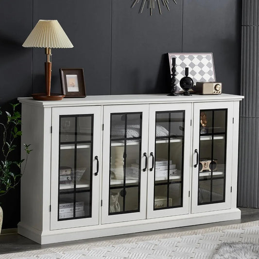 MKDK Sideboard Buffet Cabinet 4 Doors Adjustable Shelves