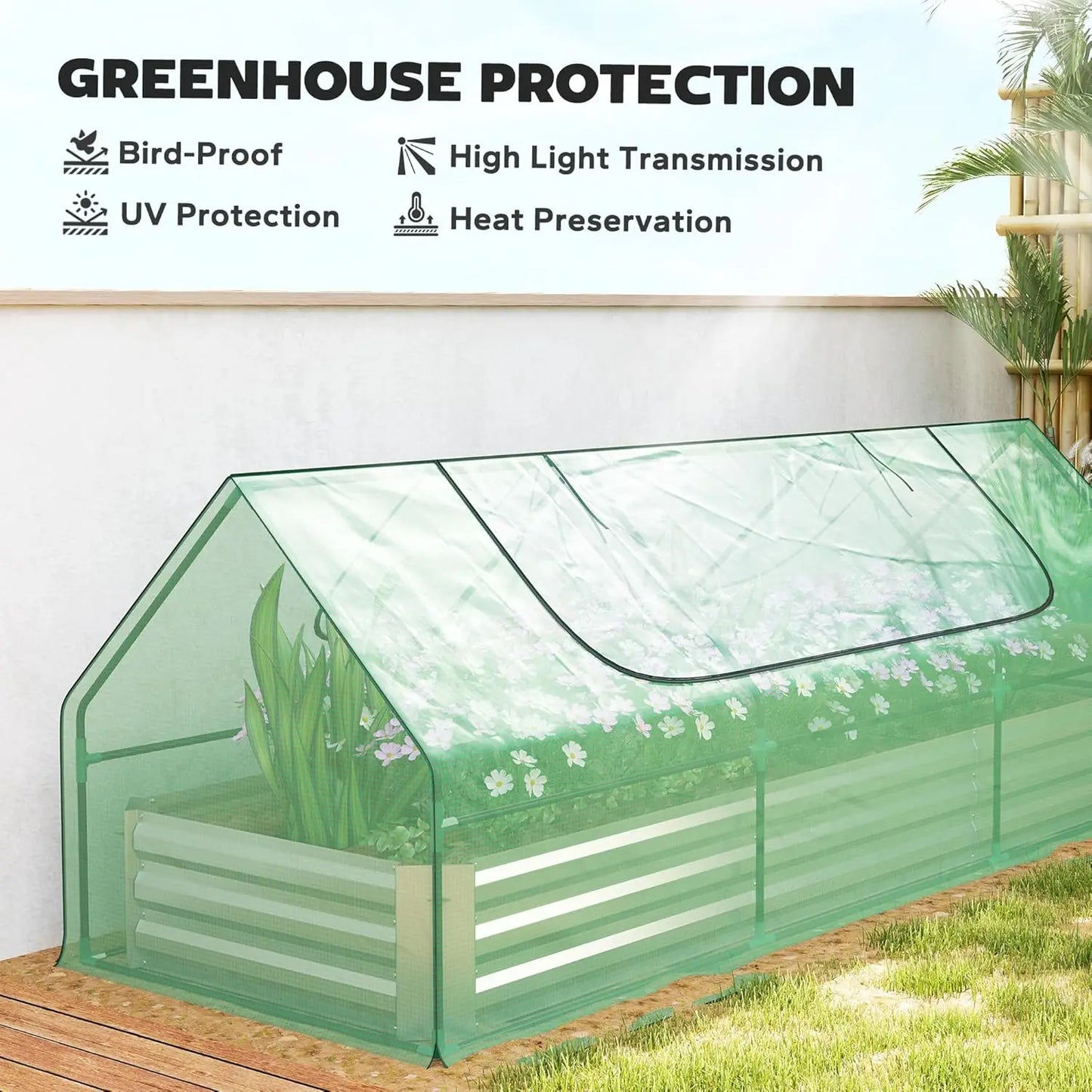 Galvanized Raised Garden Bed With Mini Greenhouse And Cover