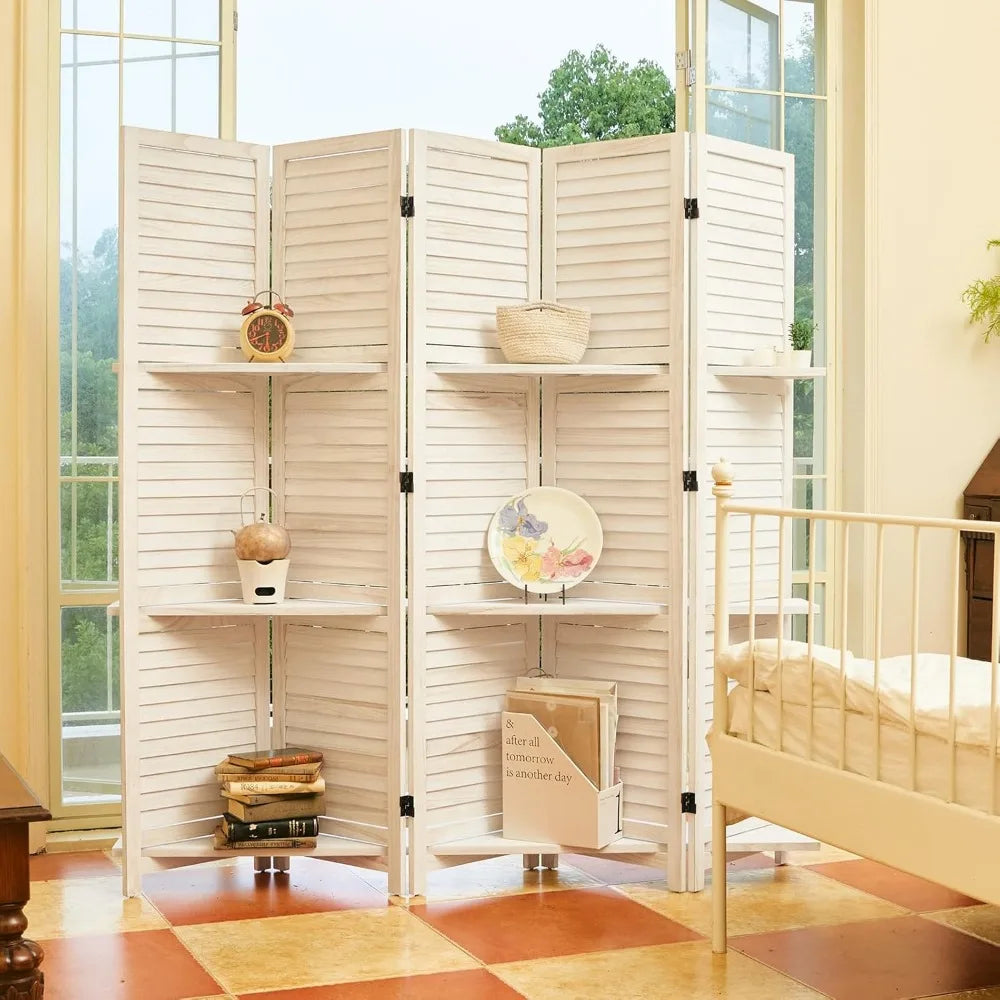 Wood Room Divider With Shelves Folding Screen Freestanding