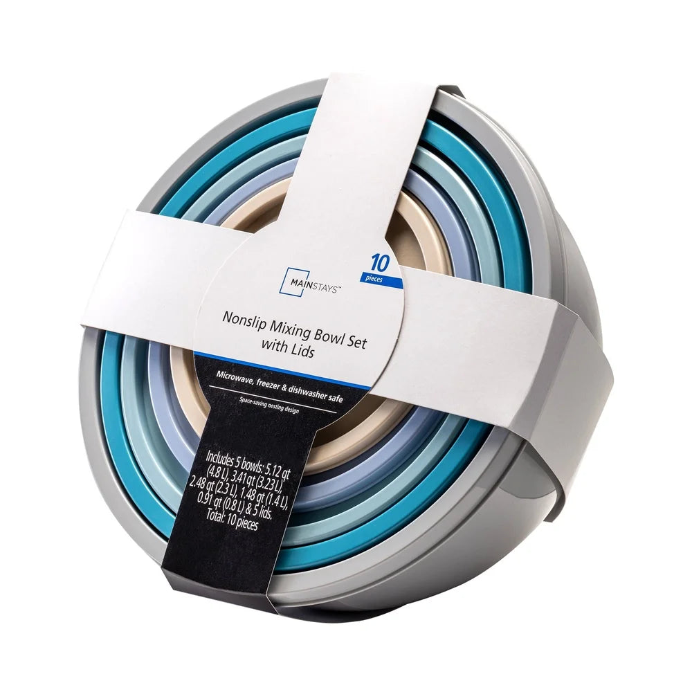 Nonslip Mixing Bowl Set With Lids BPA Free Plastic Kitchen