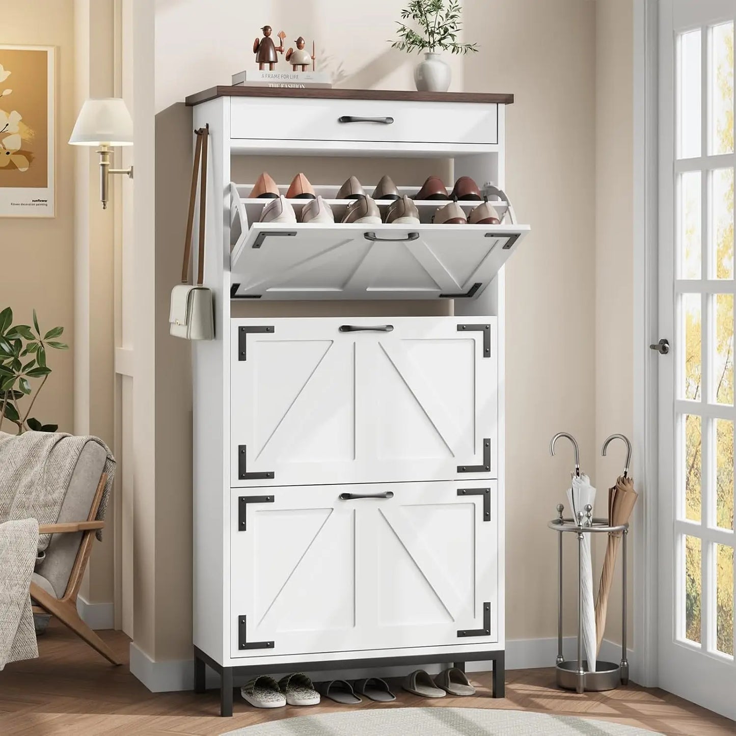 Hign-concerned Freestanding Narrow Shoe Cabinet 3 Drawers