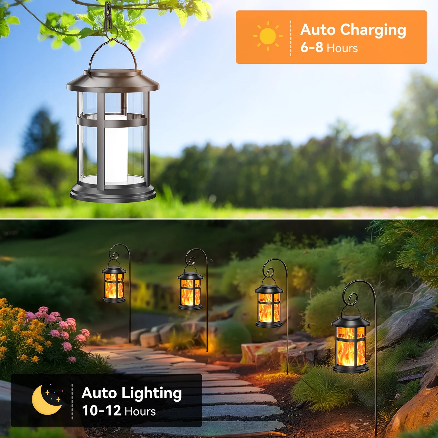 KPSTEK Solar Flame LED Lights Outdoor Lanterns 2 Pack