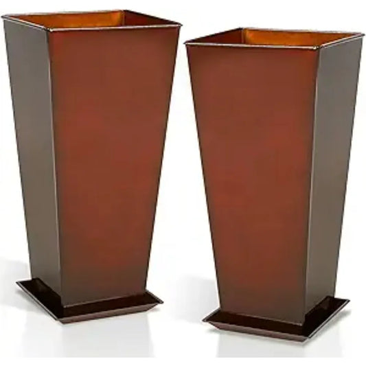 Worth Garden Glazed Metal Planter Set of Two Square Pots