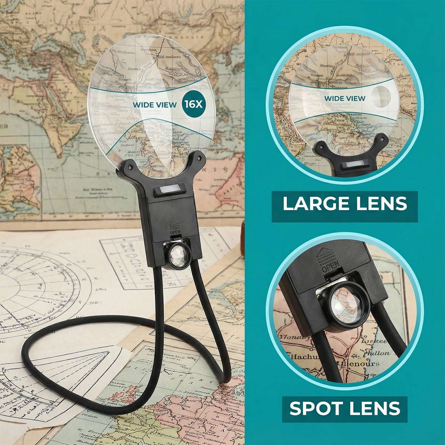Rechargeable Hands Free Neck Magnifier With LED Light For Reading