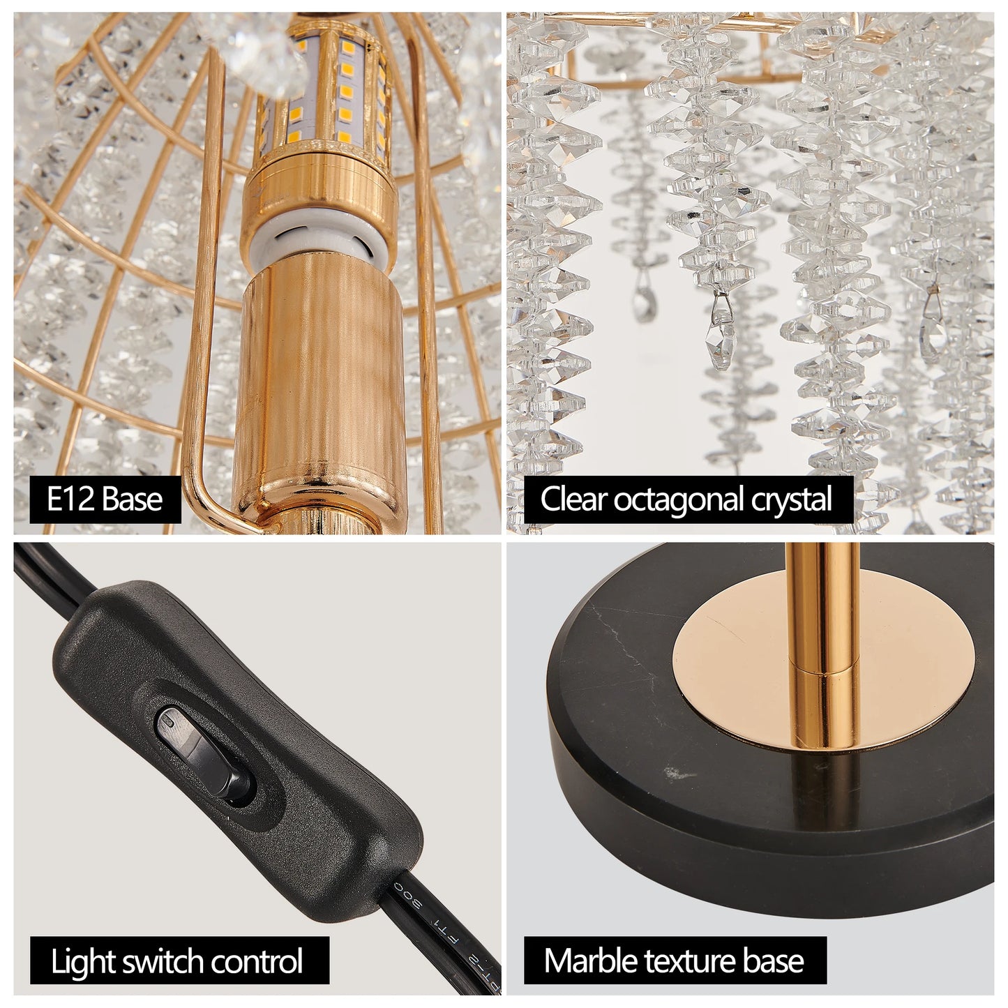 Elegant Crystal Table Lamp Waterfall Design With Shade Marble Base