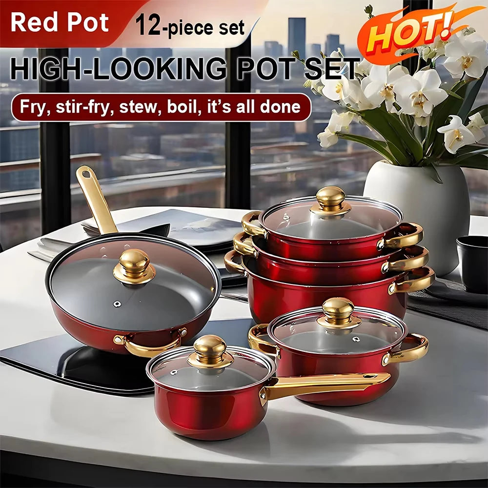 Noned 12 Piece Stainless Steel Cookware Set Milk Pot Pan Frying Pot Soup Pot