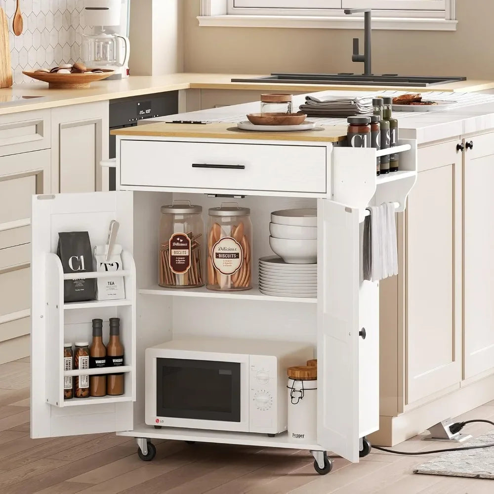 XMSJ Kitchen Island With Power Outlet Spice Rack And Drawer