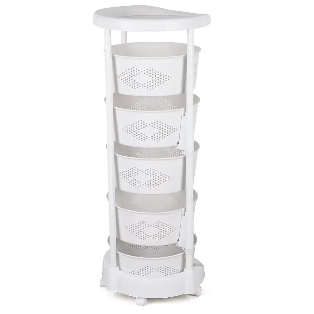 Rotating Kitchen Organizer Rack 5 Tier with Wheels