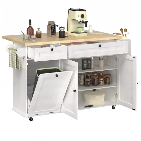 ONBRILL Mobile Kitchen Island With Rolling Trolley PowerOutlet Spice Rack