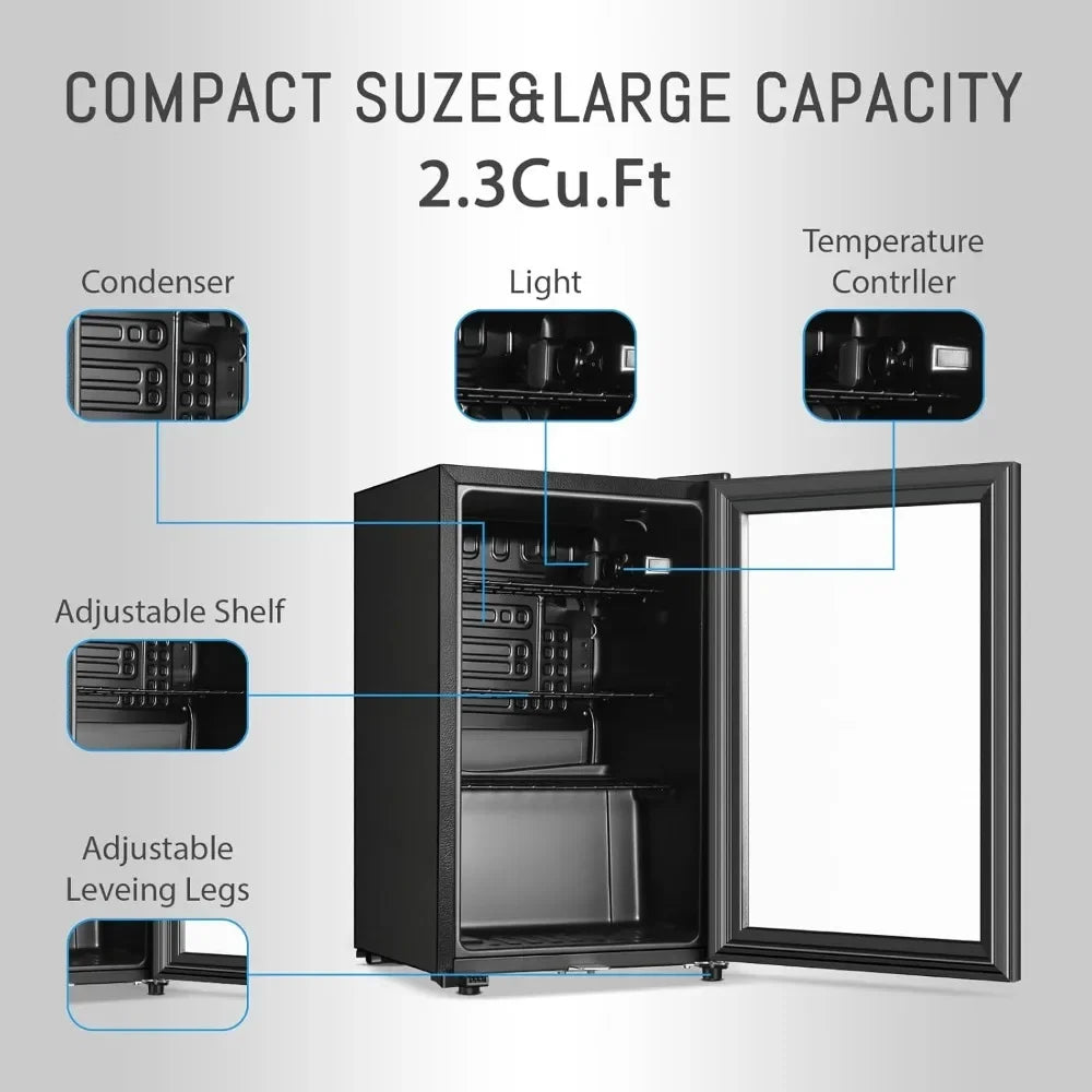 Freestanding Beverage Refrigerator For Office Bar Home With Glass Doors