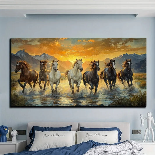 Hign Concerned Elegant Feng Shui Seven Horses Wall Art