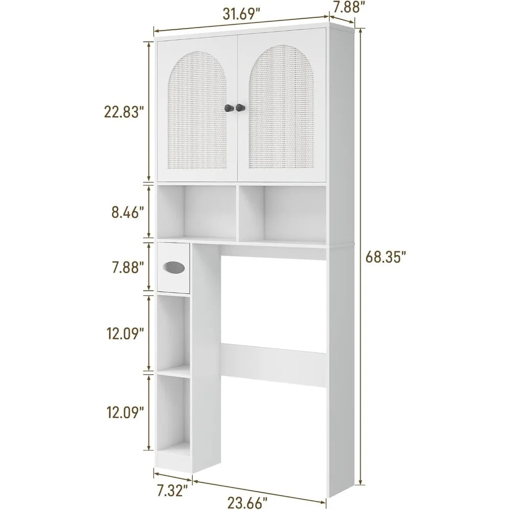 MKDK Freestanding Rattan Toilet Storage Cabinet With Toilet Paper Holder