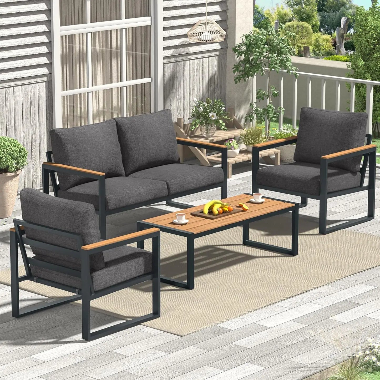 Wooden Outdoor Patio Furniture Set With Coffee Table 4 Piece