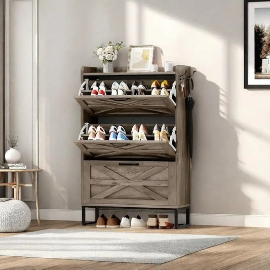 Hign Concerned Shoe Storage Cabinet With 3 Flip Drawers