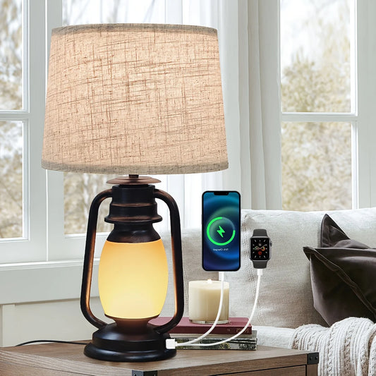 AUKYGGUS Living Room Table Lamp With 2 USB Ports And Sockets