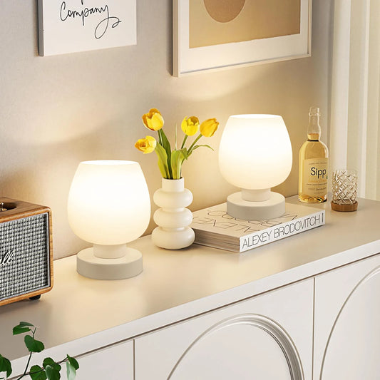 Two Suite Table Lamps Modern Dimmable Frosted Glass Bedside
