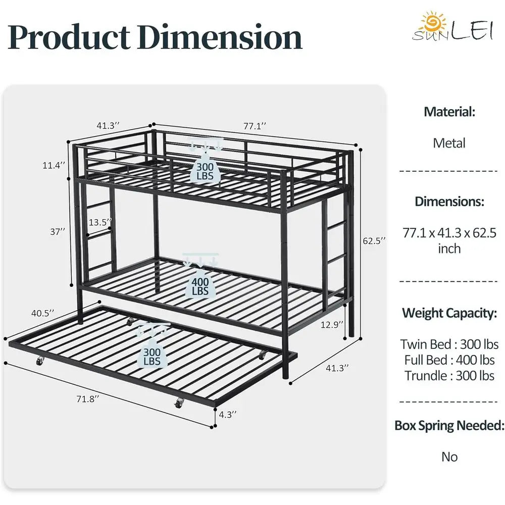 Space Saving Metal Twin Over Twin Bunk Bed With Guard