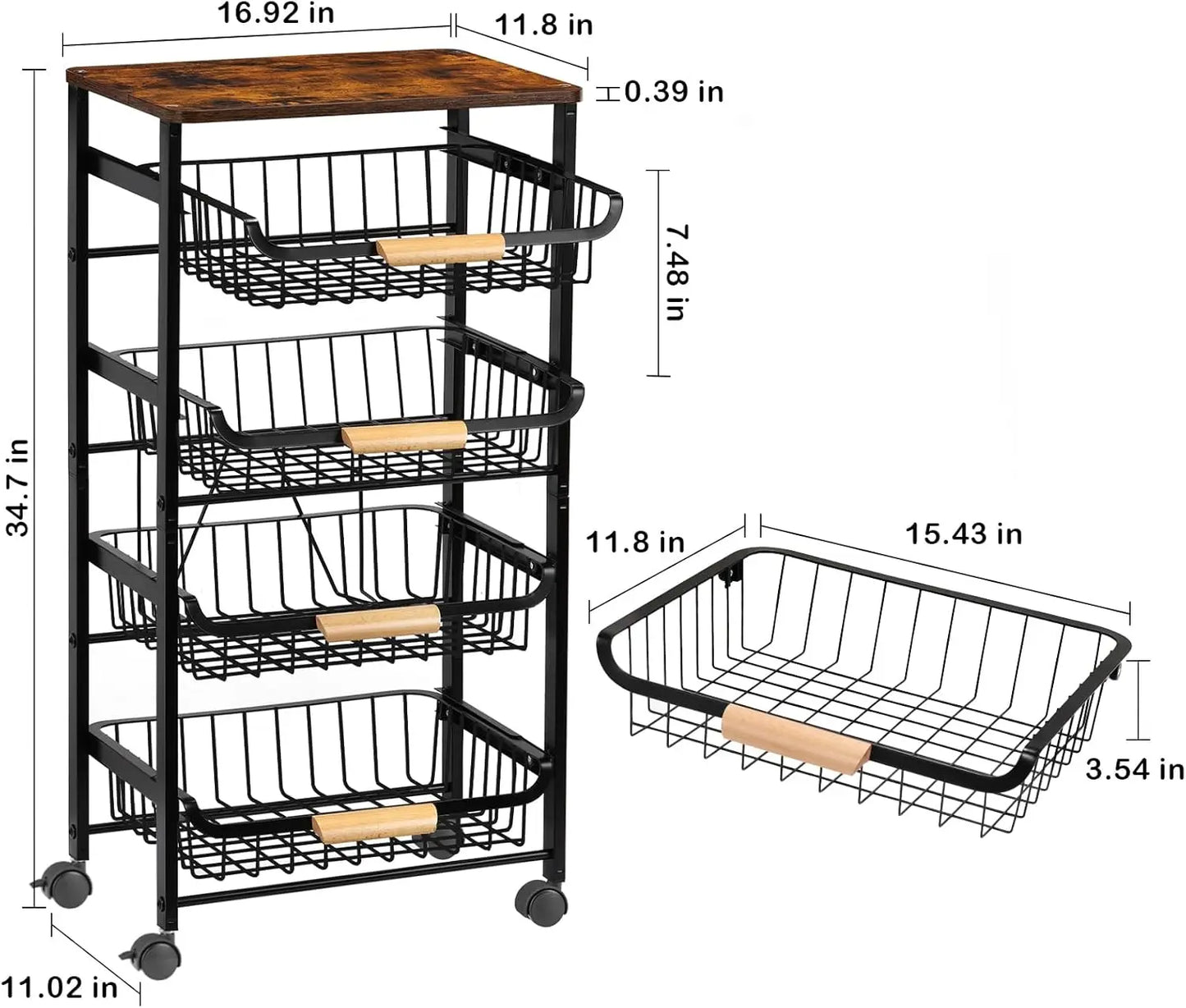 Five Tier Rolling Kitchen Cart With Wooden Top Storage