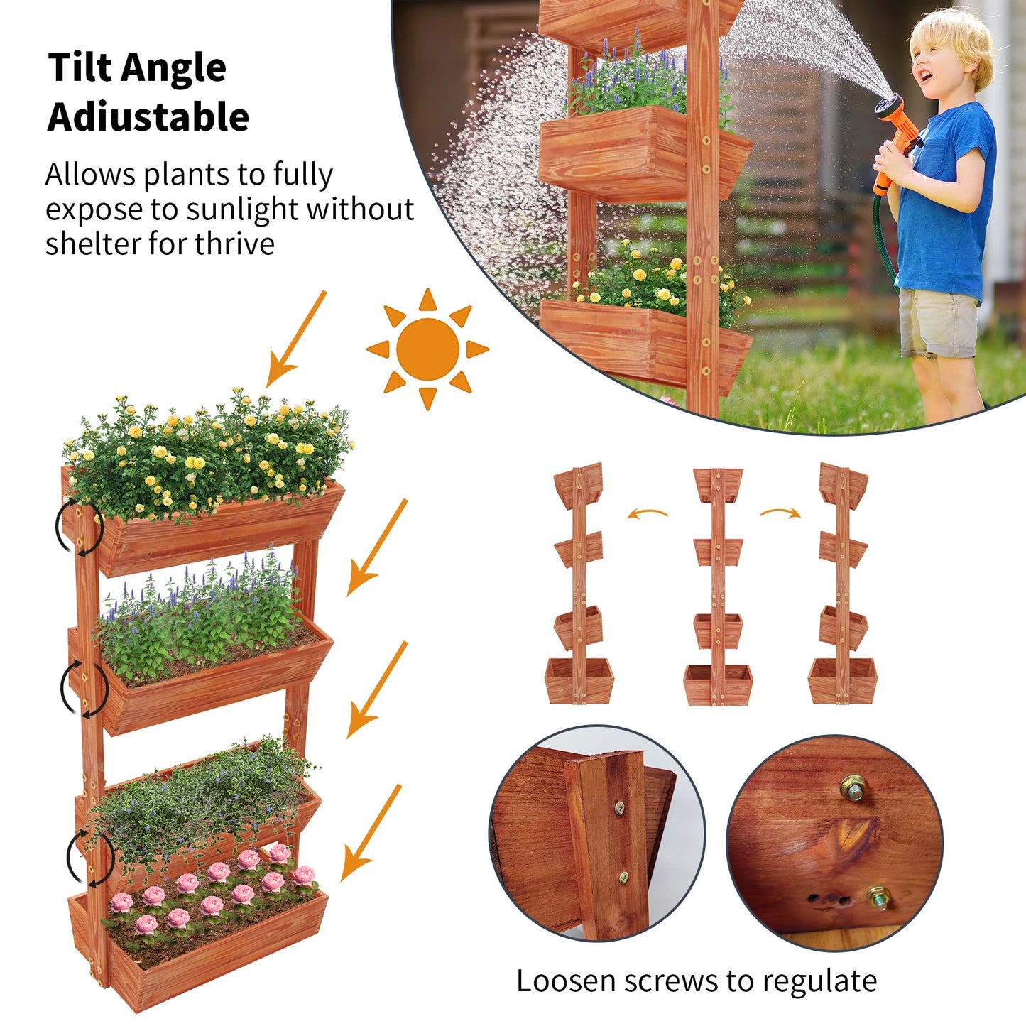 Wooden 4-Tier Raised Garden Bed Planter Rack With Adjustable Shelf