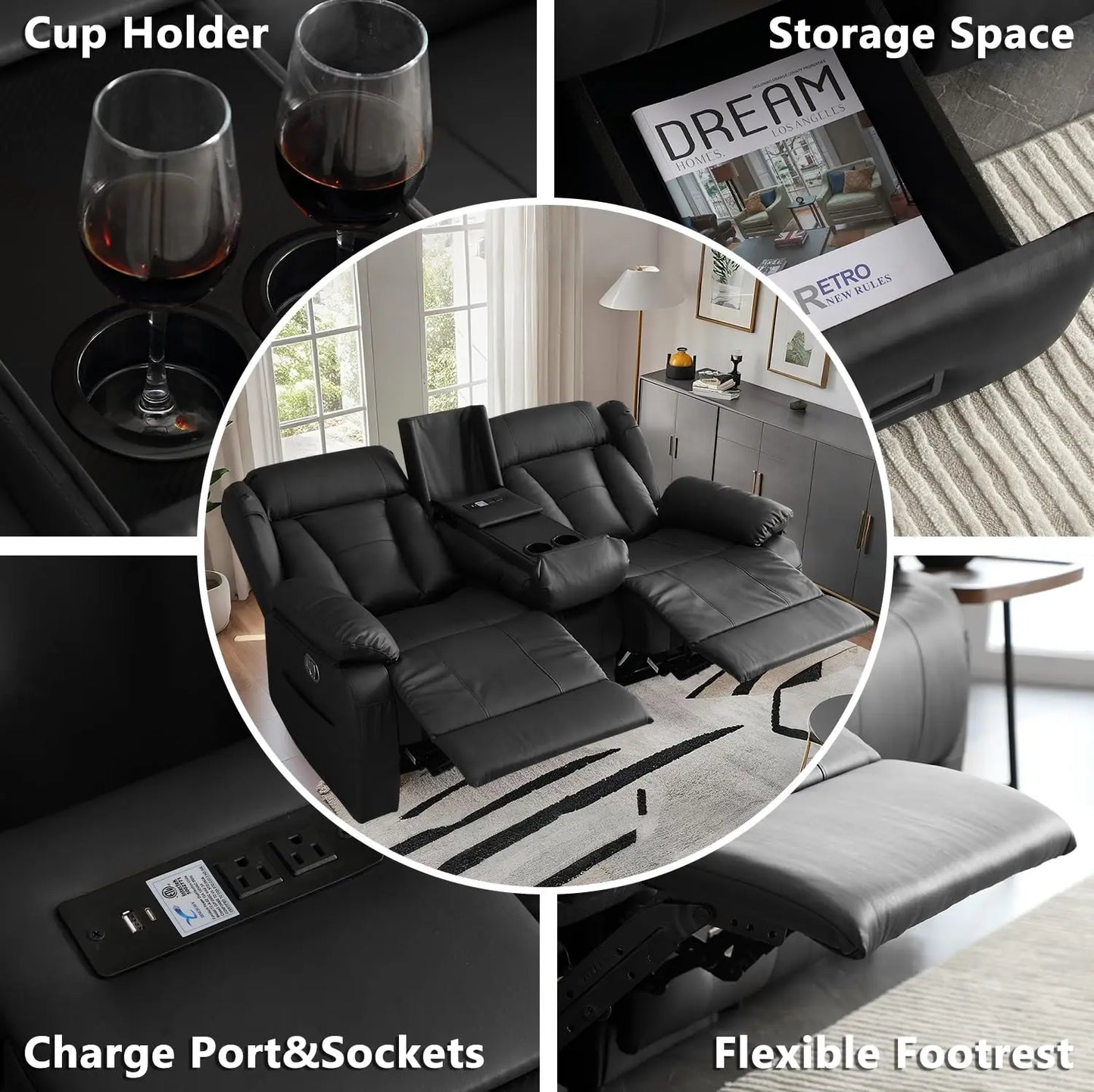 Loveseat Recliner Sofa With Console And Cup Holders Removable Cushions