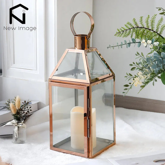 Function Rose Gold Stainless Steel Candle Holder Lantern