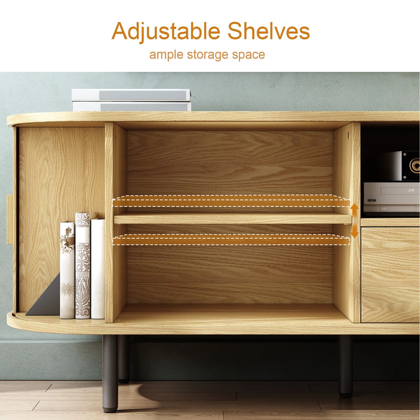 TV Stand With Power Outlet, Storage Drawer And Adjustable Shelves