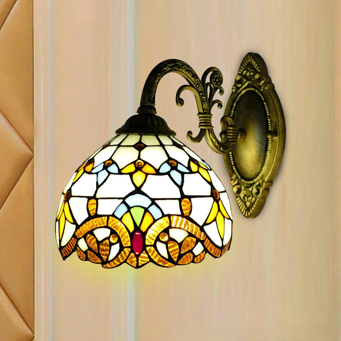 Tiffany Style Glass Wall Lamp for Bedroom and Living Room