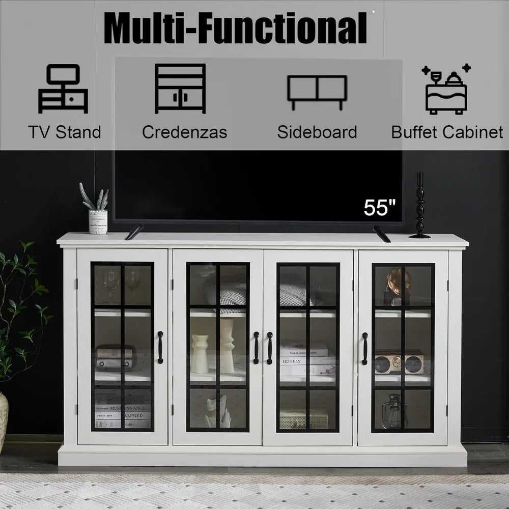 MKDK Sideboard Buffet Cabinet 4 Doors Adjustable Shelves