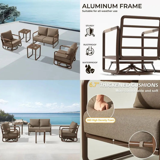 Outdoor Aluminum Patio Furniture Set With Conversation Sofa