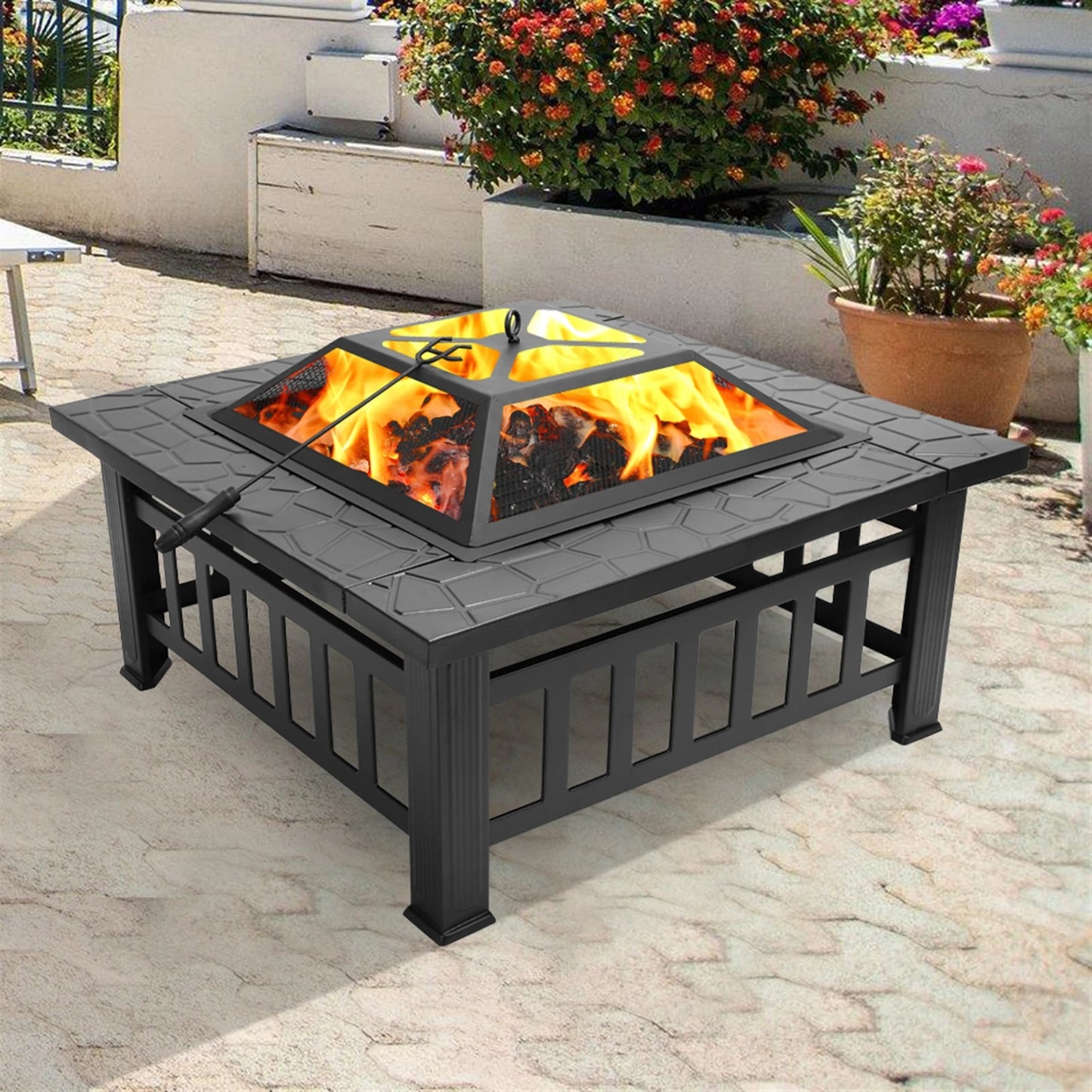 Portable Courtyard Metal Fire Pit With Accessories