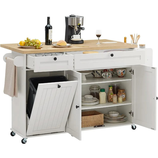 XMSJ Kitchen Island With Power Outlet And Drop Leaf