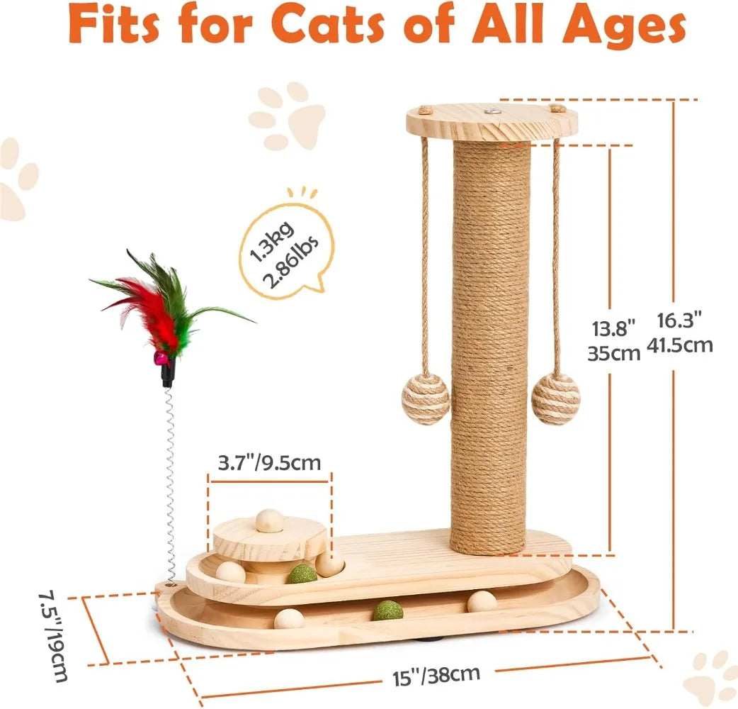 KYJGCN Sisal Cat Scratching Post Indoor 2-Tier Ball Track Toy
