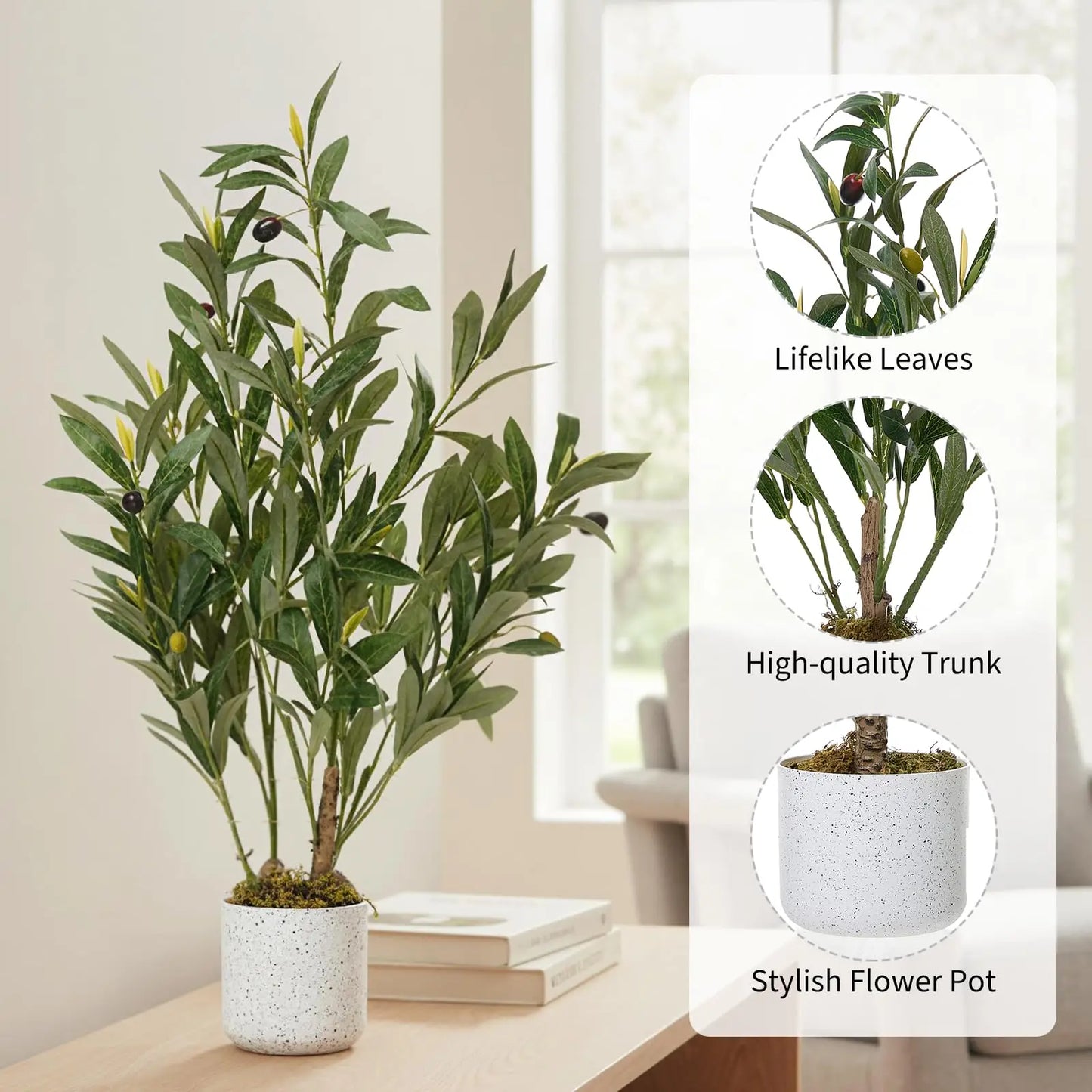 HiMISSCN Faux Olive Tree In Pot Artificial Indoor Plant Decor