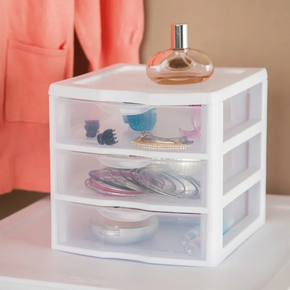 NONECN 3 Drawer Plastic Stackable Storage Organizer With Clear Front
