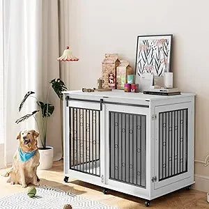 Hign-concerned Dog Crate Furniture Wooden Kennel Barn Door