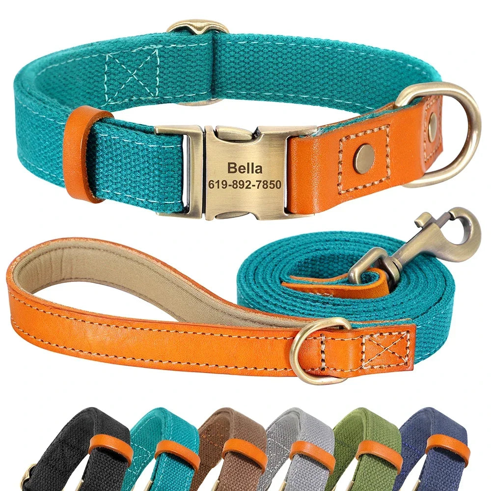 Pet Artist Nylon Custom Dog Collar And Leash Set With Personalization